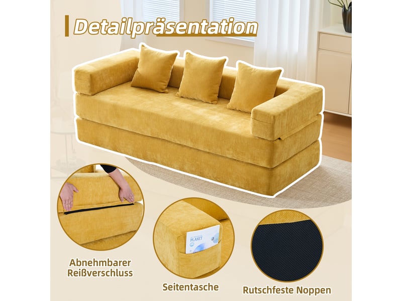  Canapé modulable chenille jaune moutarde - canapé d'angle avec rangement intégré et base antidérapante pour salon moderne  - Conforama D