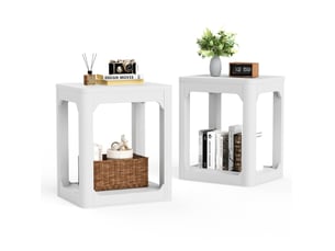 Table de chevet lot de 2 avec 2 niveaux de rangement, bords arrondis, style épuré, en mdf blanc pour chambre et salon