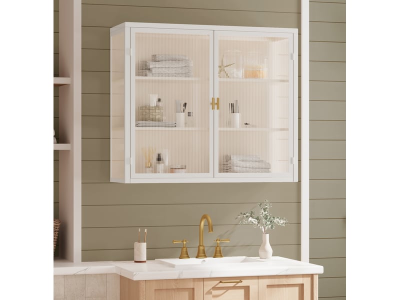  Meuble rangement mural 70x23x60 cm, buffet étroit à deux portes avec verre trempé, idéal pour petite entrée  - Conforama B
