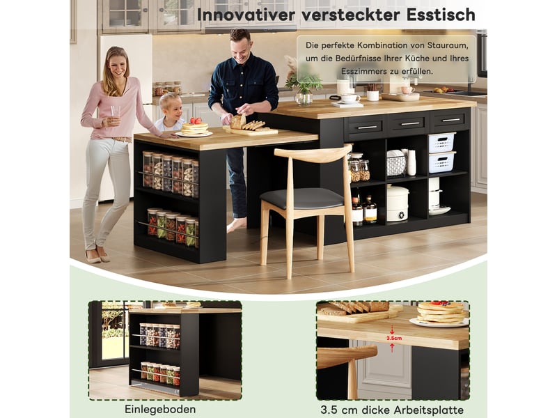  Îlot de cuisine avec table de repas extensible et rangements en mdf  - Conforama E