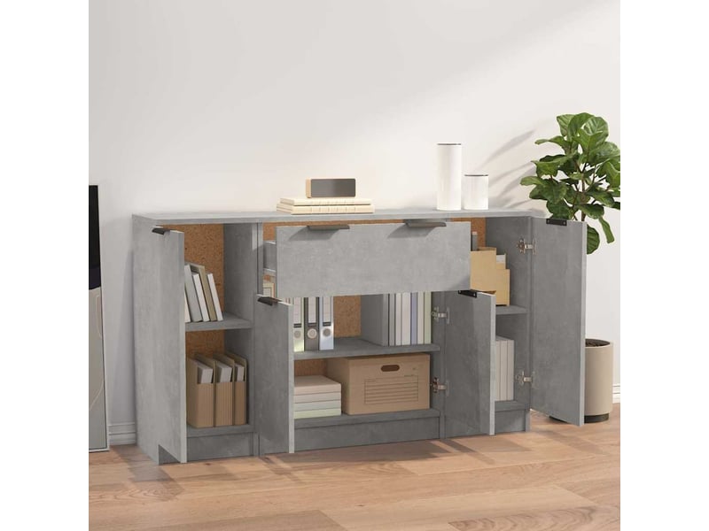  Buffets 3 pcs - bahut - meuble de rangement gris béton bois d'ingénierie  - Conforama C