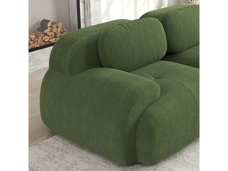  Canapé tissu côtelé doux structure sans cadre rembourrage 32d très élastique adapté aux animaux confort ergonomique livré sous vide composition libre vert  - Conforama D