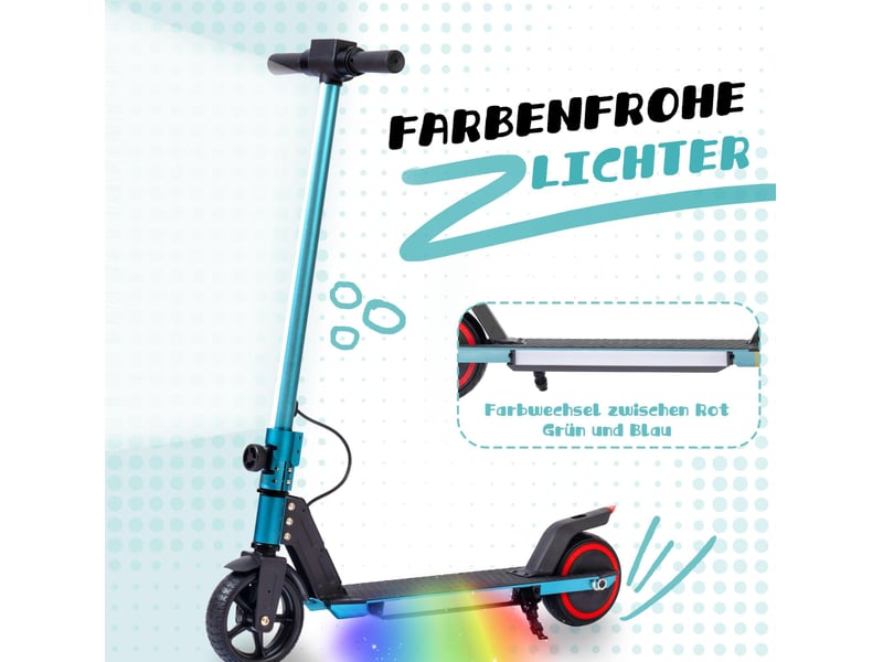  Trottinette électrique enfant 6-12 ans 78 x 92 cm verte en aluminium, pliable, vitesse 14 kmh avec led  - Conforama E