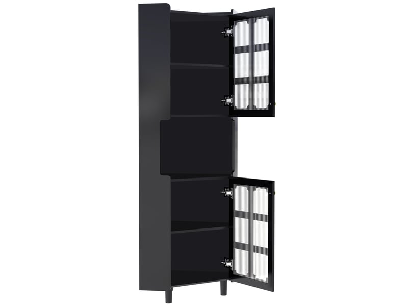 Meuble d’angle noir en mdf, finition laquée, led, rangement multifonction - Conforama E