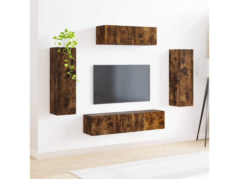  Meuble tv - banc tv - meuble de rangement 5 pcs chêne fumé  - Conforama D