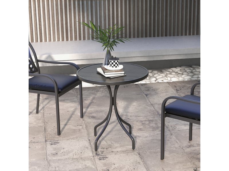  Table de jardin ronde, table de terrasse acier noir 66x66x71.5cm  - Conforama D