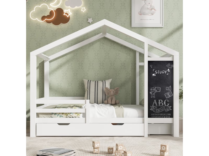  Lit en bois massif blanc 90x200 cm  - Conforama E