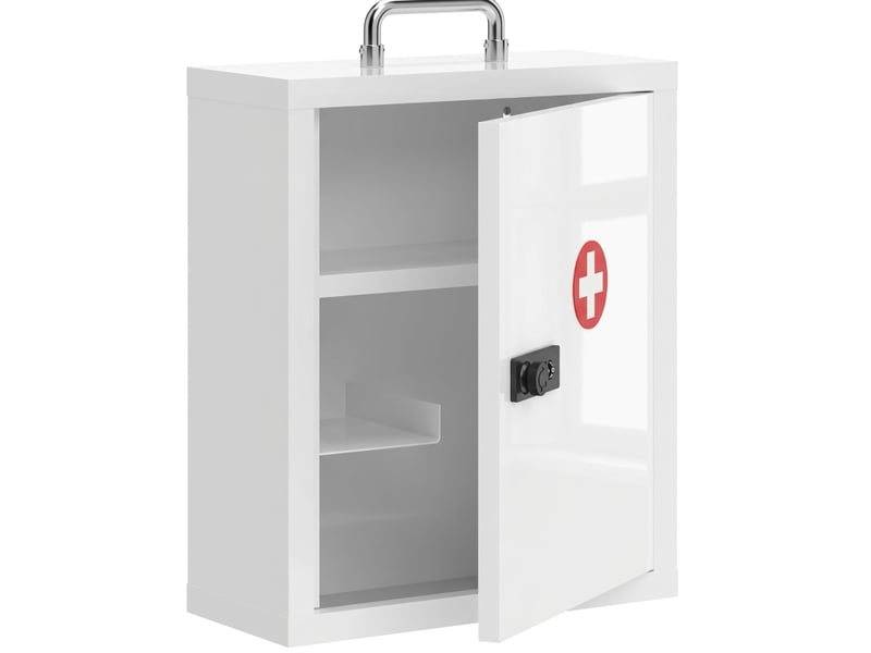 Armoire à pharmacie murale 32 x 14 x 38 cm blanche en acier, serrure à code, rangement à 3 niveaux - Conforama A