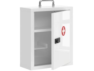 Armoire à pharmacie murale 32 x 14 x 38 cm blanche en acier, serrure à code, rangement à 3 niveaux