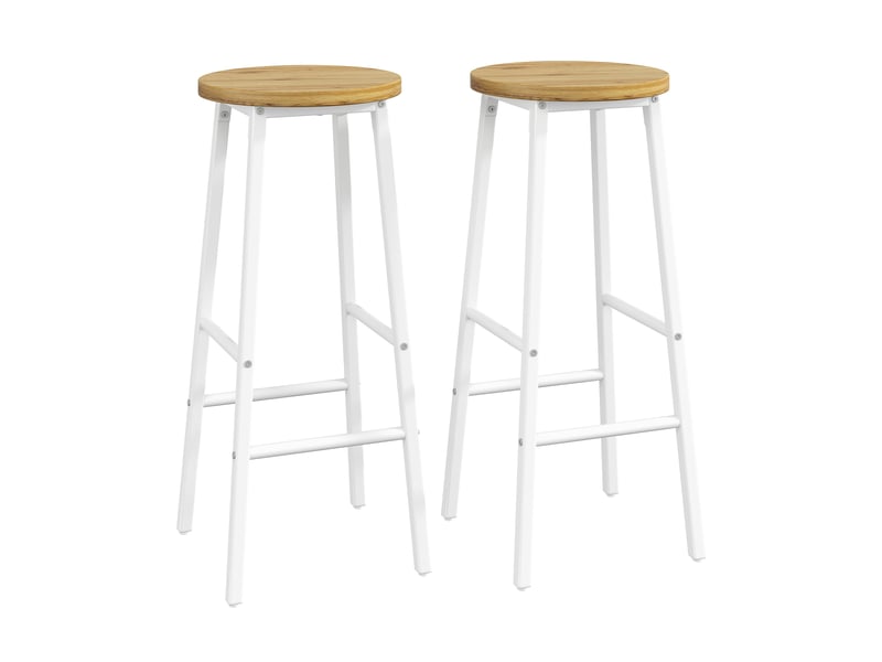  2 tabourets de bar avec repose-pieds - lpospi - assise aspect bois, pieds réglables, métal blanc 30 × 30 × 70 cm  - Conforama A