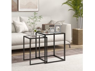 Tables d'appoint gigognes modernes lot de 2 avec plateau en verre trempé et structure en acier noir pour salon
