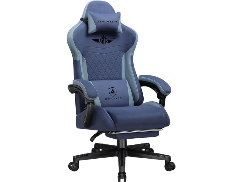  Gtplayer chaise de jeu ergonomique avec soutien lombaire et dossier large 150kg - tissu bleu foncé GT832-DBL - Conforama A