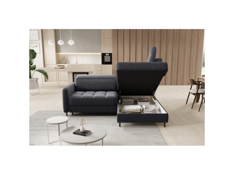  Canapé d'angle droit convertible barnea 208 cm gris foncé en tissu chenille avec rangement  - Conforama C