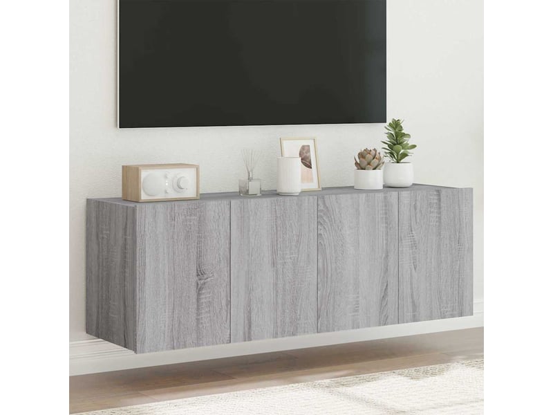  Lot de 2 meuble tv mural avec lumières led sonoma gris 60x35x41 cm  - Conforama B