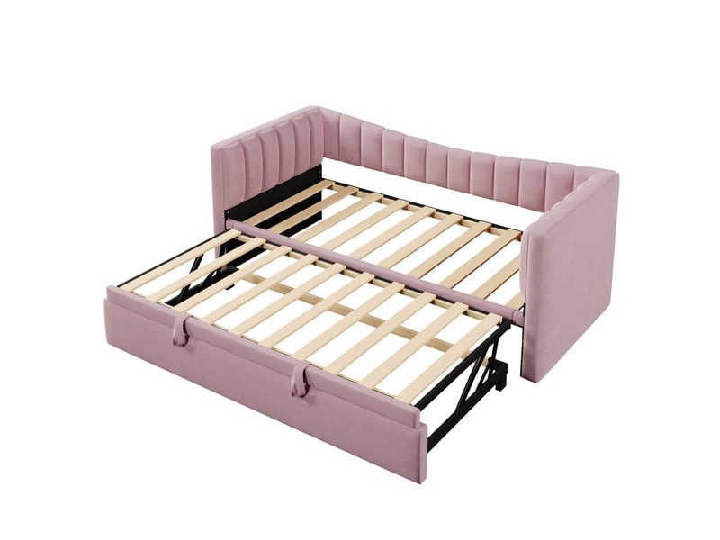  Lit banquette gigogne en velours rose 90/180x200 cm, convertible 2 places  - Conforama D