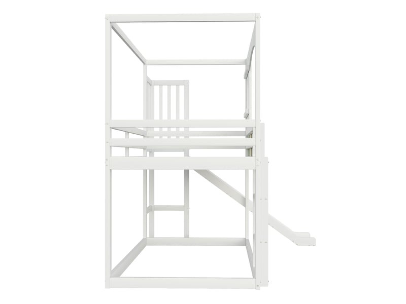  Lit mezzanine enfant 90 × 200 cm 1 place avec toboggan, échelle de sécurité et rangement, sans matelas, bois blanc  - Conforama E