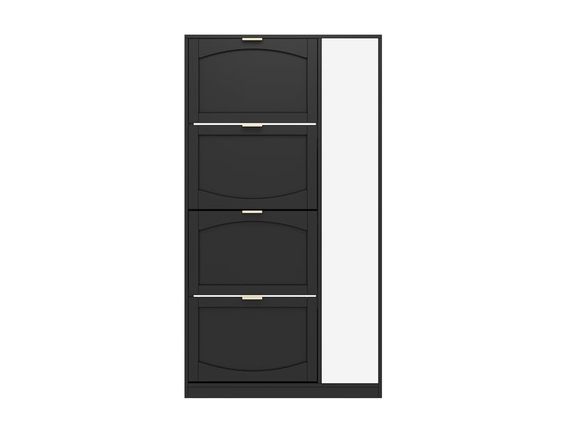 Meuble à chaussures oslo noir 80x24x147 cm, miroir, 4 abattants & étagère réglable derrière miroir - Conforama A