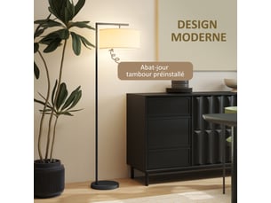 Lampadaire lampe à pied abat-jour en tissu de lin base ronde stable noir et blanc 47 x 37 x 153 cm