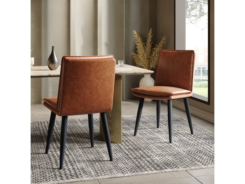  Lot de 6 chaises de salle à manger à dossier ergonomique  - pieds en métal, revêtement pu marron  - Conforama C