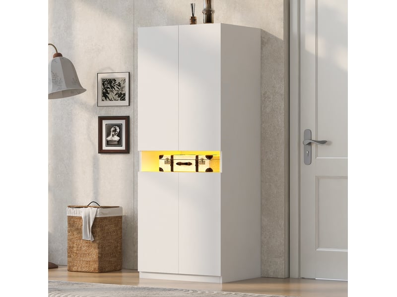  Armoire avec led blanche 70 x 55 x 180 cm en mdf, avec penderie et rangement pour une chambre organisée  - Conforama B