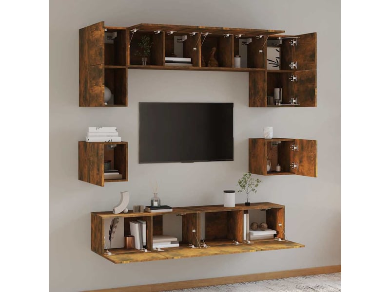  Ensemble de meubles tv - banc tv - meuble de rangement 8 pcs chêne fumé bois d'ingénierie  - Conforama C