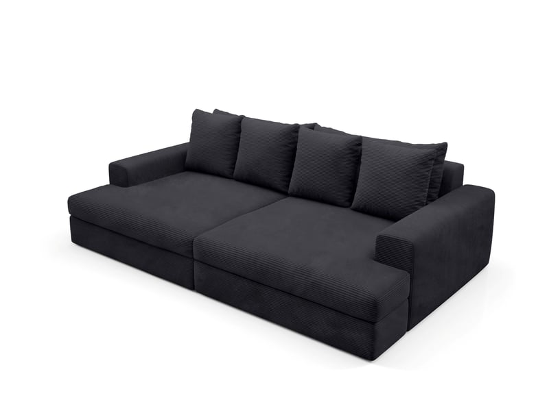 Canapé droit 4 places confort assise profonde en velours côtelé caldo noir - Conforama C