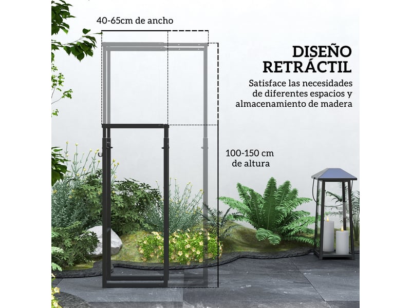  Porte-bûches extensible en métal noir, 40-65 x 25 x 100-150 cm, charge 100 kg, 4 crochets  - Conforama R