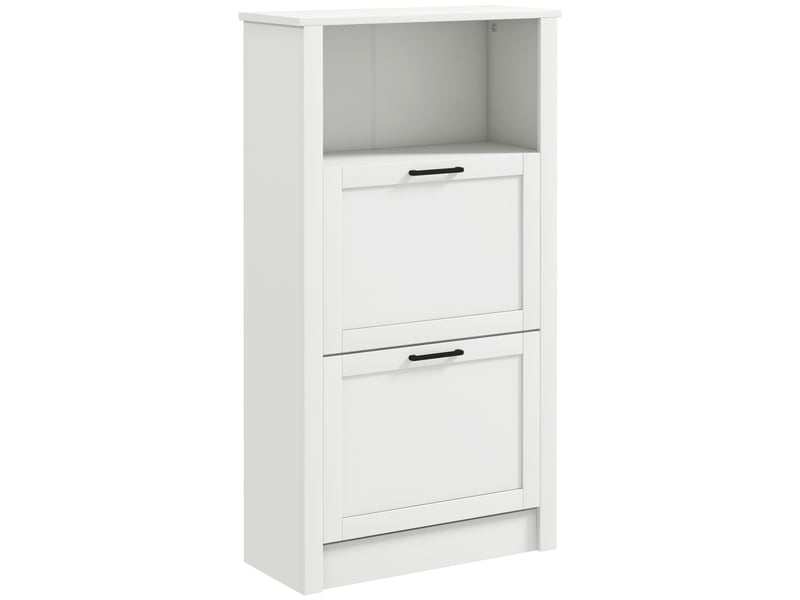  Meuble à chaussures étroit à 2 portes, étagères réglables et compartiment ouvert pour 10 paires de chaussures, 58 x 24 x 105 cm, blanc  - Conforama A
