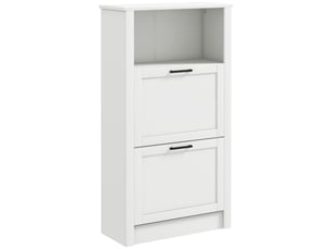 Meuble à chaussures étroit à 2 portes, étagères réglables et compartiment ouvert pour 10 paires de chaussures, 58 x 24 x 105 cm, blanc