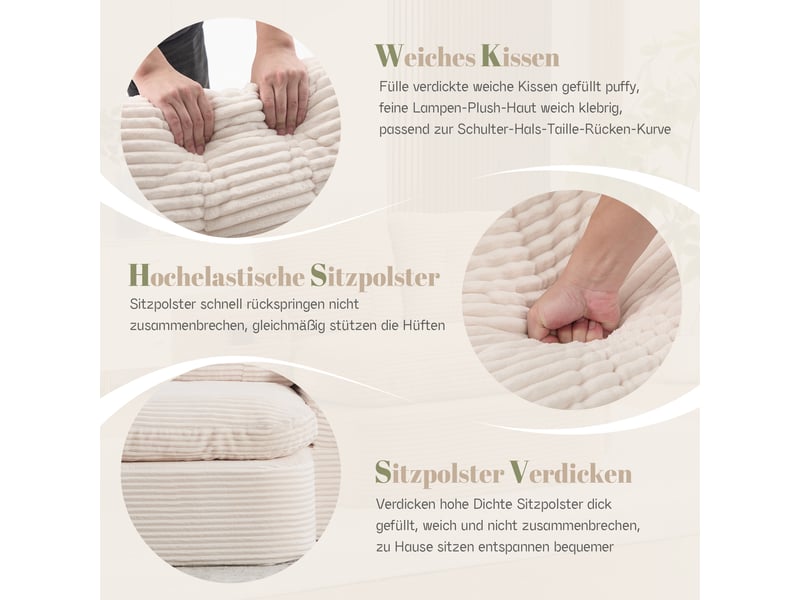  Canapé 2 places en velours côtelé beige avec accoudoirs amovibles et porte-gobelets intégrés  - Conforama D