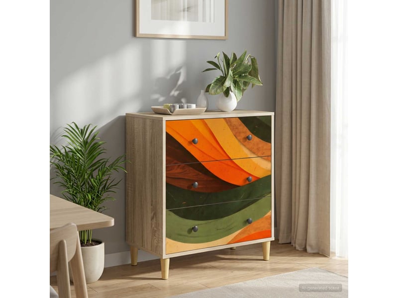  Commode chambre, meuble de rangement bonn impression vagues rétro 66 x 36,5 x 75 cm sonoma  - Conforama B