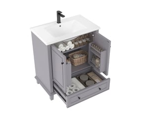 Meuble salle de bain gris 76x46x87cm meuble vasque sur pied avec pieds en bois massif
