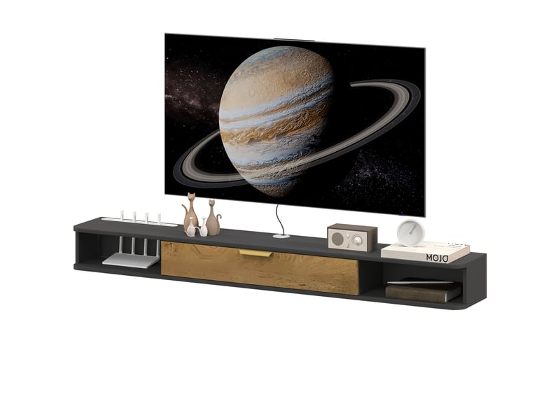  Meuble tv suspendu avec porte rabattable et passe-câbles 160 x 24 x 16 cm  - Conforama B