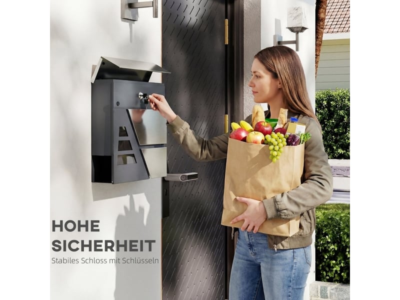 Boîte aux lettres murale 37x10x37 cm avec porte-journaux métal gris foncé - Conforama D