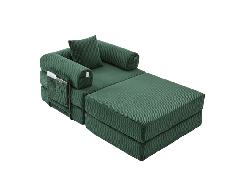  Fauteuil 1 place compressé avec repose-pieds et coussin en velours côtelé vert émeraude  - Conforama A