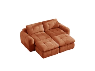 Canapé modulaire 2 places avec 2 poufs - lpospi - assise profonde, chenille orange, 194 × 160 × 68 cm