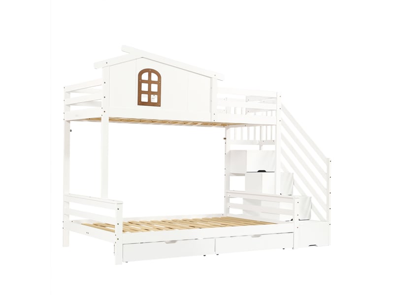  Lit superposé enfants avec tiroirs et escalier 90x200 &amp; 120x200 cm  - Conforama W
