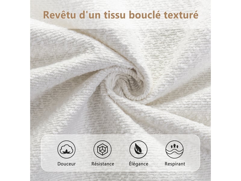  Lit capitonné 140×190 cm en tissu bouclé, tête de lit à oreilles, pieds en bois d'hévéa, lit 1 personne a sommier à lattes solides  - Conforama R