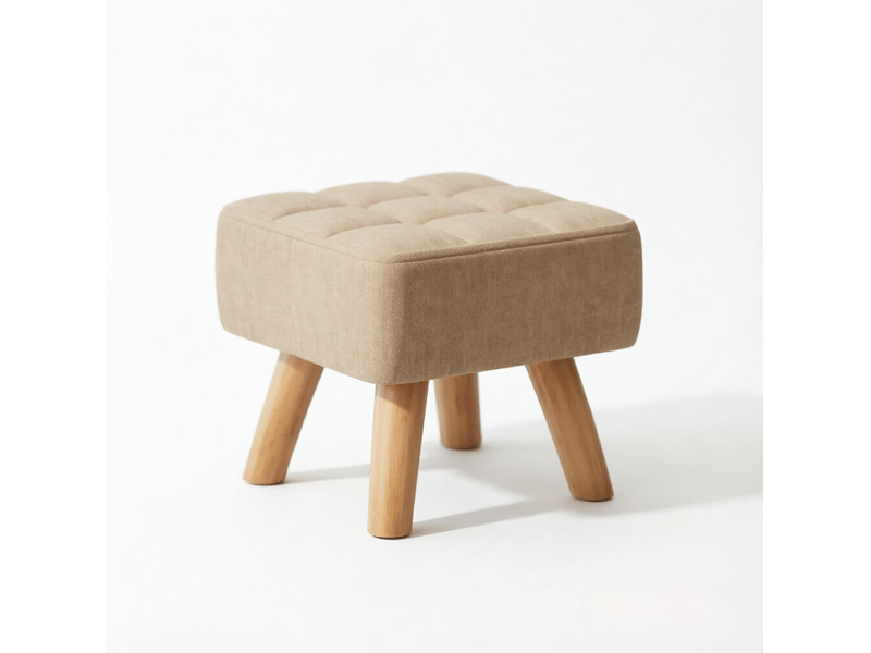  Repose-pieds carré rembourré beige avec tissu aspect lin, pieds antidérapants  - Conforama A
