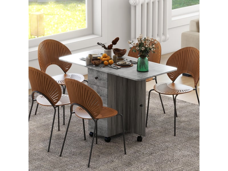  Table de cuisine pliable table à manger pliante 2 plateaux rabattables avec 2 tiroirs 1 placard et 1 étagère de rangement 120 x 60 x 76,5 cm - gris  - Conforama D