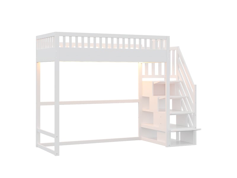  Lit mezzanine en pin massif blanc 90x200 cm, échelle réversible, barrières de sécurité et led  - Conforama D