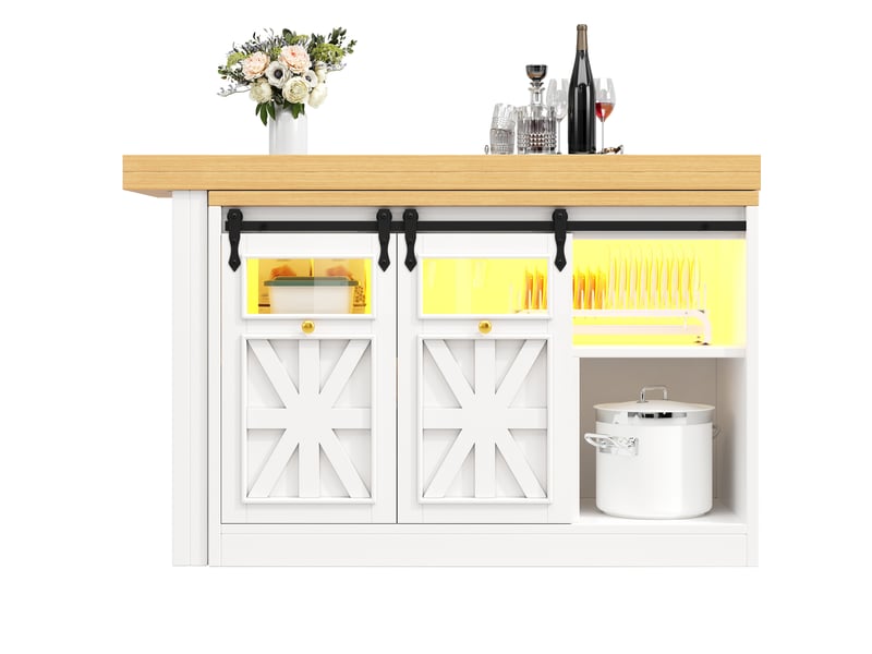  Îlot de cuisine 3-en-1 extensible 120-197 cm avec table pivotante blanc  - Conforama E