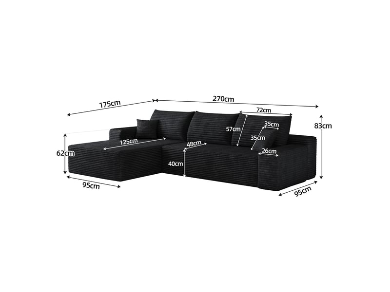  Canapé d'angle modulaire 270 x 175 x 83 cm 2 places en l, assise profonde, sans montage, canapé compressé, noir Bliss Lite - Conforama C
