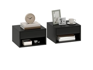 Lot de 2 tables de chevet murales, tables de nuit, tiroir, compartiment ouvert, plateau, 37 x 32 x 21 cm, noir