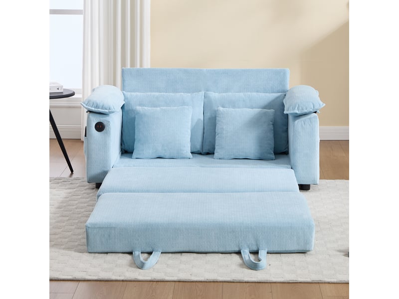  Canapé convertible modenvie 3-en-1 2 places pliable avec poches latérales bleu 135 x 66 x 80 cm  - Conforama D