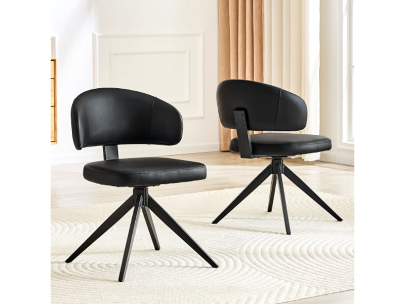  Lot de 2 chaises modernes pour salle à manger – dossier incurvé, assise pu, piètement métal à 4 pieds, pivotantes  - Conforama B