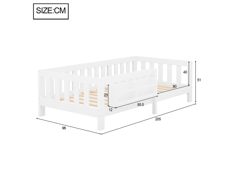 Lit enfant 90x200 cm – avec barrières de sécurité – blanc (matelas non inclus) - Conforama C