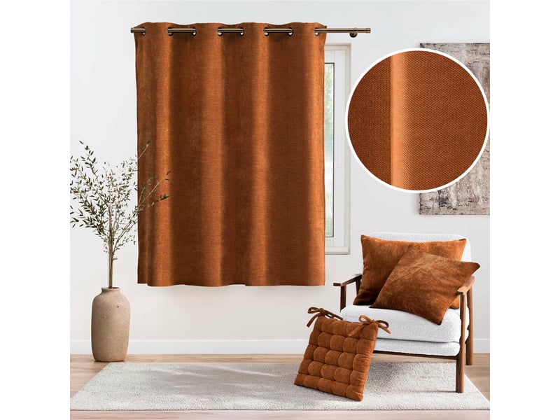  Lot de 2 rideaux à œillets 140 x 180 cm velours chenille cosi terracotta petite hauteur  - Conforama B
