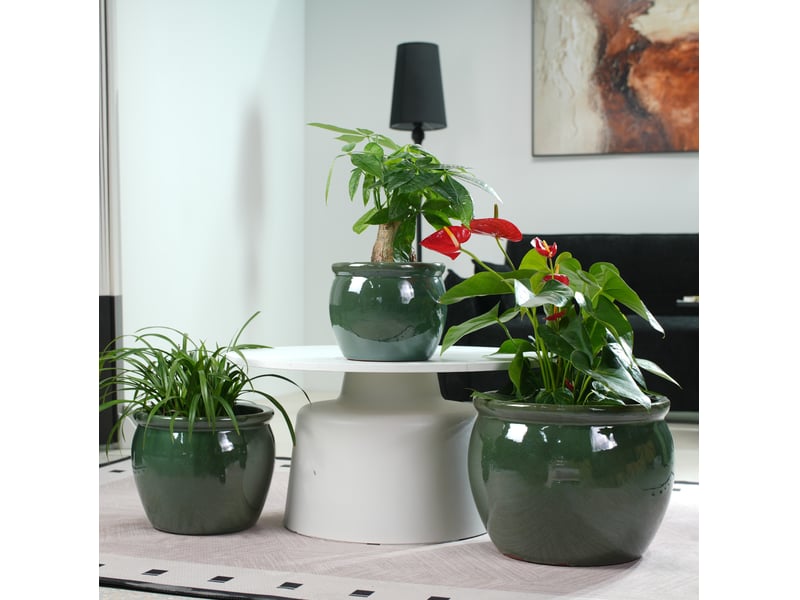 Lot de 3 pots de fleurs en céramique ø 373023 cm – bleu vert antique – perforés et résistants au gel - Conforama B