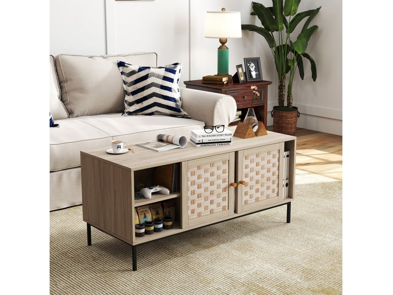  Table basse rectangulaire 4 portes coulissantes 106x50x47.5 cm décor chêne  - Conforama B